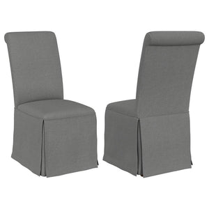 Put a stylish, somewhat formal spin on your dining room decor with a set of two classic parson chairs. Each features a tall back with an armless profile for impeccable comfort and elegance. The chair features plush foam padding, complete with neutral upho