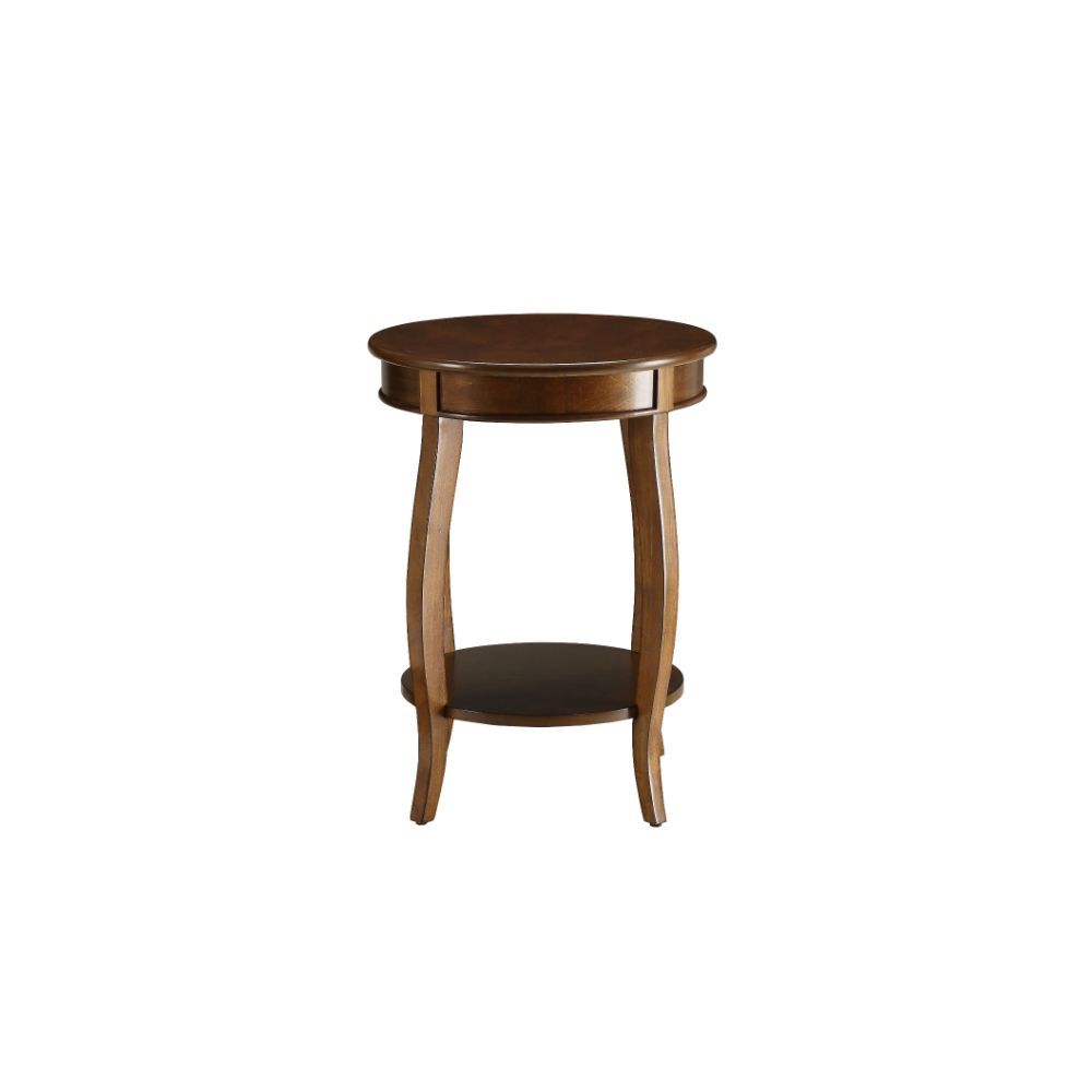 This Alberta side table will be your favorite accent piece with its round top form and stylized legs. Offered in four different colors: Antique White, walnut, red, and teal. One is sure to fit perfect with your style.<br/><br/><b>Product Features</b><ul><