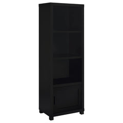 Immerse yourself in the sleek sophistication of this media tower bookcase, a beacon of organization and style. With three tiers of shelving, it presents a stage for your cherished books and collectibles, turning clutter into a curated display. Below, a si