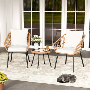 Hand-woven PE rattan combines durability with elegance<br>Soft cushions filled with high-elasticity sponge for added comfort<br>Easy-to-use zippers make it easy to detach and wash cushion covers<br>Thick metal tubes and triangular connectors for excellent