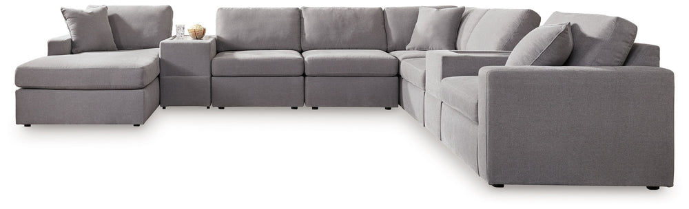 Looking cool and contemporary is great. But when it comes down to it, youâ€™re all about low-maintenance lounging. With the performance fabric on this sectional with chaise, cleaning spills is a breeze. Its customizable modular design caters to your ever-