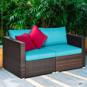 Power coated and solid steel frame adds sturdiness and durability<br>Tight and hand-woven rattan to withstand change of weather<br>2 of the corner sofas can be used separately<br>Aluminum foot pads protect bottom rattan from scratching<br>Wide armrest for