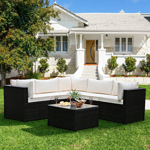Weather-resistant PE rattan wicker for long outdoor use <br>Sturdy steel frame with excellent stability and sturdiness <br>L-shaped footpads protect the floor and enhance stability <br>Thick and soft cushions for extra comfort <br>Detachable covers of cus