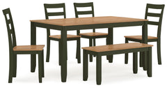 Complement your homeâ€™s simply relaxed sensibility with this dining table, chairs and bench. A charming green hue offers a chic contrast to the natural wood tone, for a casual look that vibes with a variety of aesthetics. Whether you-'re sipping your mor