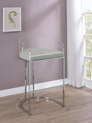  this pair of stools make a striking piece to a dining room space. With a curved backrest in a clear acrylic material