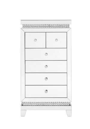  adding depth and shine to room areas. Faux crystals inlay makes it stand out in a luxe-glam style. It offers six felt-lined drawers with safety st