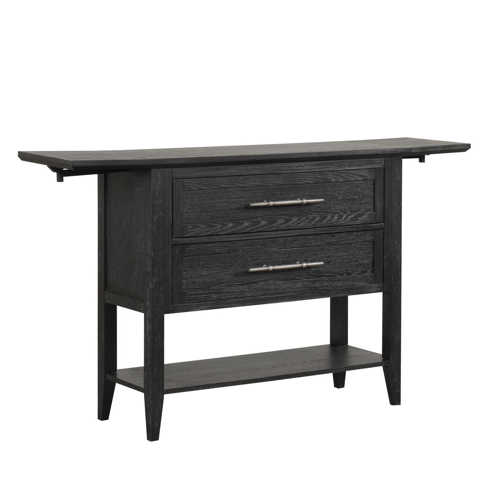 The Sable Crest Drop Leaf Server is a versatile and durable piece designed to enhance both the style and functionality of your dining space. Built from solid Rubberwood and premium engineered woods, and finished with real Oak wood veneers, it offers the l