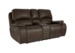 Immerse yourself in unparalleled comfort with the Brookings Dual Recliner Console Loveseat with Power Headrest and Footrest in rustic brown. Upholstered in a leather-look polyester/pu fabric, this loveseat exudes the elegance of real leather without the p