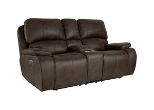 Immerse yourself in unparalleled comfort with the Brookings Dual Recliner Console Loveseat with Power Headrest and Footrest in rustic brown. Upholstered in a leather-look polyester/pu fabric, this loveseat exudes the elegance of real leather without the p