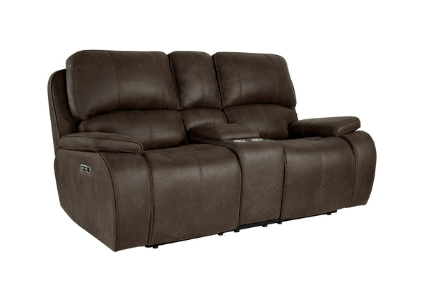 Immerse yourself in unparalleled comfort with the Brookings Dual Recliner Console Loveseat with Power Headrest and Footrest in rustic brown. Upholstered in a leather-look polyester/pu fabric, this loveseat exudes the elegance of real leather without the p