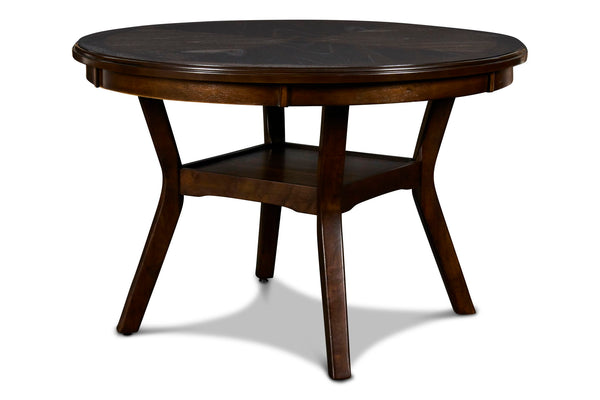  and a handy storage shelf located under the table top to store dinnerware or decor. The dining table apron