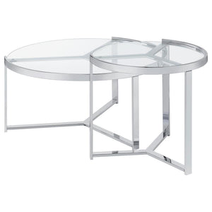Delia - 2 Piece Round Glass Top Nesting Coffee Table - Chrome