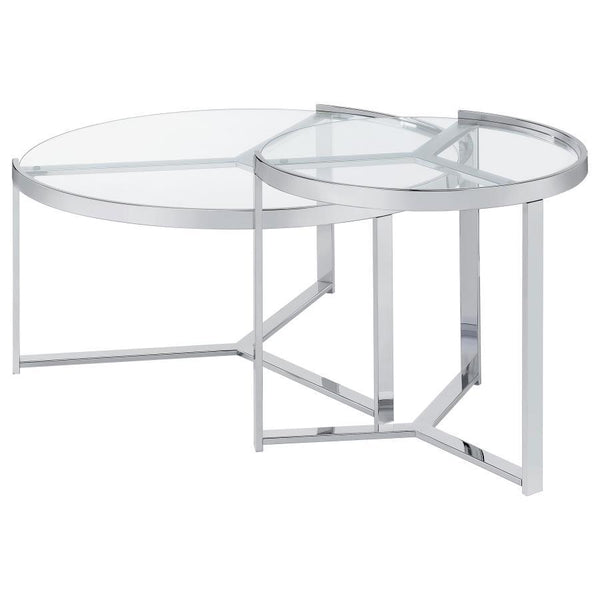 Delia - 2 Piece Round Glass Top Nesting Coffee Table - Chrome