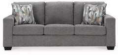 Youâ€™re in for a neat treat with this sofa sleeper. Its comfy seats are covered in soft, textural upholstery, and the wide track arms are eager to support your quest for total relaxation. Distressed abstract toss pillows bring a fresh breath of contempor