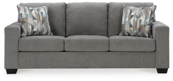 Youâ€™re in for a neat treat with this sofa sleeper. Its comfy seats are covered in soft, textural upholstery, and the wide track arms are eager to support your quest for total relaxation. Distressed abstract toss pillows bring a fresh breath of contempor