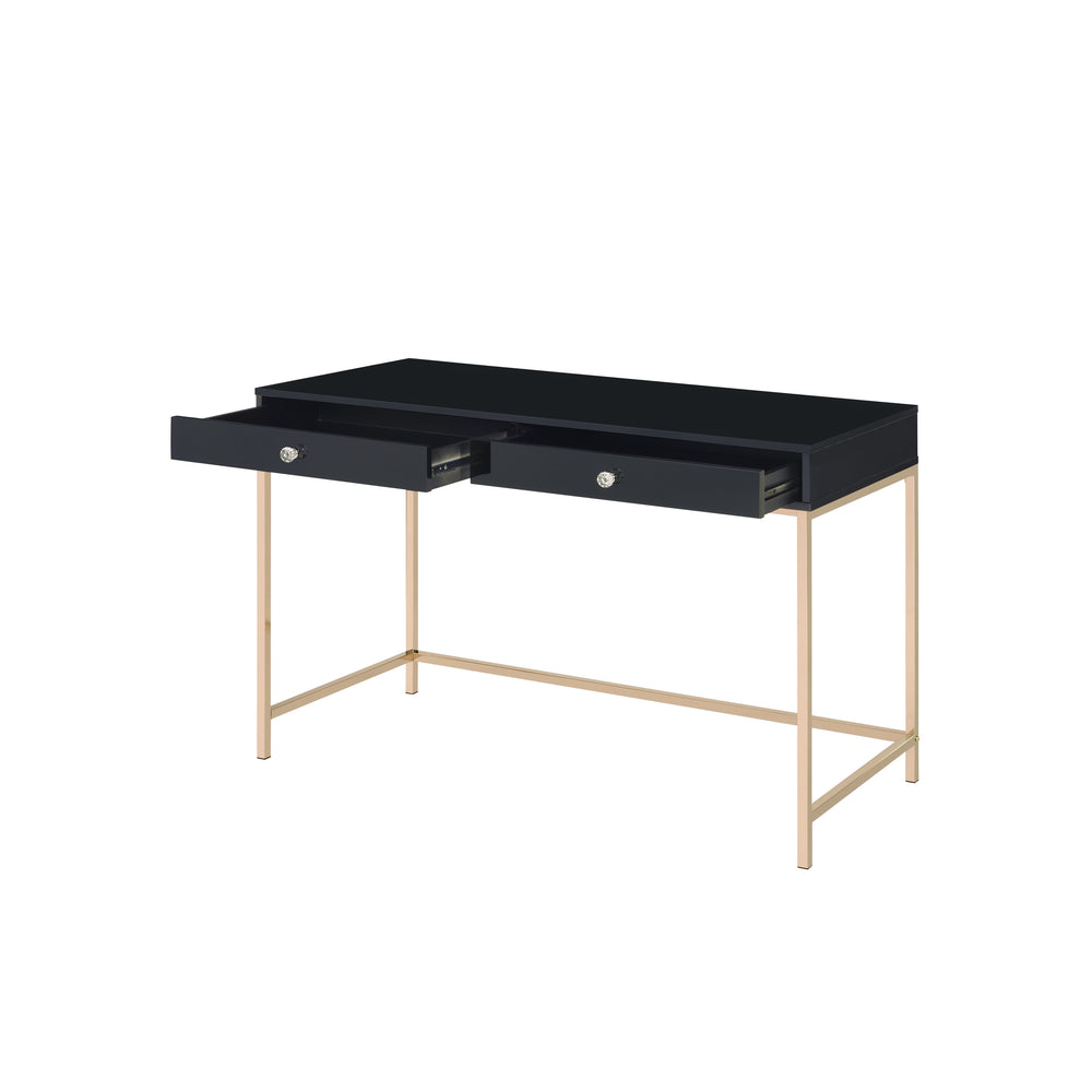 Motivation starts with a great office or study space. Enjoy the contemporary design of this Ottey office desk while getting all of your work done in style. Featuring white high gloss finish with a gold metal base, this practical yet fashionable desk offer