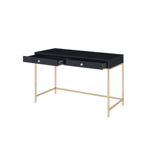 Ottey - Writing Desk - Black High Gloss & Gold Finish