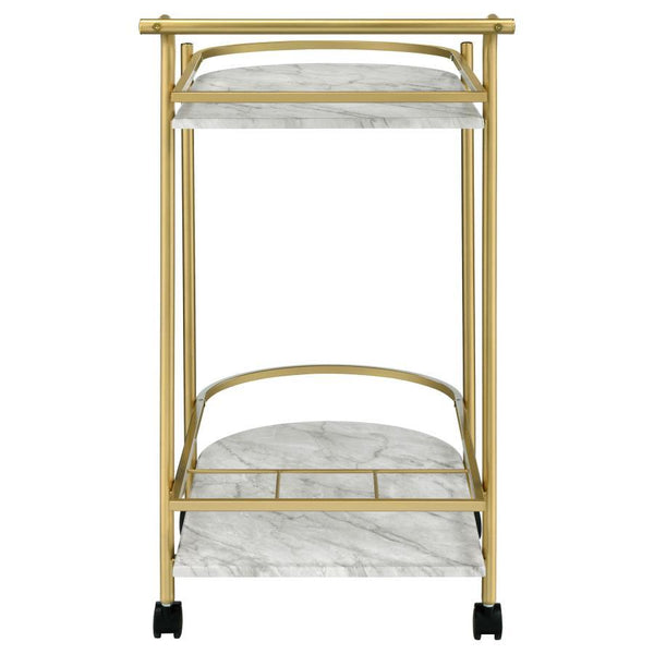 Desiree - 2-Tier Faux Marble Shelf Metal Bar Cart - Gold