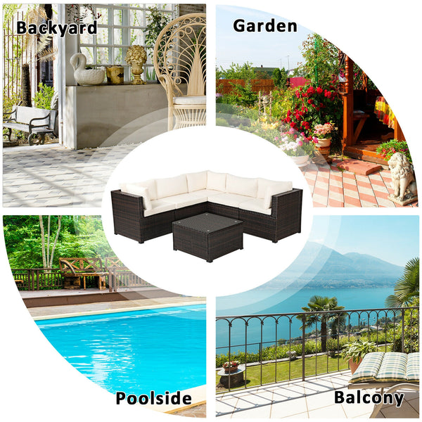 Weather-resistant PE rattan wicker for long outdoor use <br>Sturdy steel frame with excellent stability and sturdiness <br>L-shaped footpads protect the floor and enhance stability <br>Thick and soft cushions for extra comfort <br>Detachable covers of cus