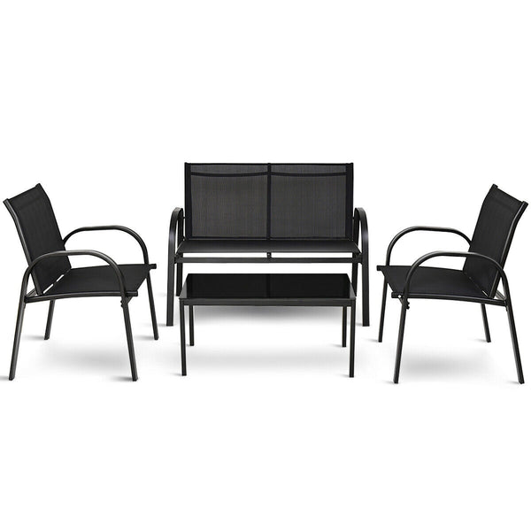 Including 1 loveseat  2 single sofas  and 1 tea table with a glass top<br>High quality and brand new<br>Modern and fashionable design<br>Solid steel frame  durable and sturdy<br>Tea table with a large tabletop<br>Perfect display<br>Wonderful for outdoor l
