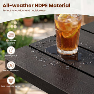 0-screw  snap-fit structure assembles in around 3 min<br>Wood-look texture offers style without extra upkeep<br>Perfect for outdoor and poolside use with all-weather HDPE material<br>Waterproof  fade-resistant and low-maintenance for year-round beauty<br>