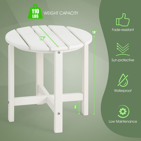 Remain its original color thanks to its sun-protective and colorfast HDPE material<br>Weather-resistant properties make this side table fit the outdoor environment<br>You can put this end table in the bathroom as well because it is waterproof<br>Endow thi