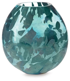 Display florals in captivating contemporary style with this vase. Iridescent details and shades of teal marry to make an artful interpretation of color. Whether it-'s showing off seasonal blooms or standing alone, this piece is a graceful addition to your