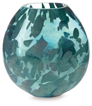 Display florals in captivating contemporary style with this vase. Iridescent details and shades of teal marry to make an artful interpretation of color. Whether it-'s showing off seasonal blooms or standing alone, this piece is a graceful addition to your