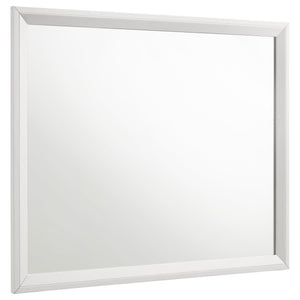 Upgrade your bedroom with the stylish look of a modern dresser mirror. This design is framed, with smooth trim and open corners. A white finish is fresh and contemporary, offering versatility to complement a variety of dressers. The mirror mounts to the b