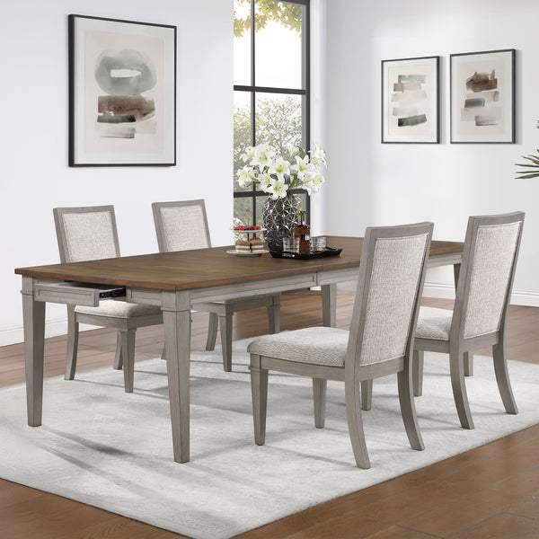 Crafted from solid Rubberwood, premium engineered woods, and genuine Acacia veneers, the Mariana Wood 5-Piece Dining Set is built to stand the test of time. Its exquisite vintage crÃ¨me finish, topped with a warm walnut surface, is hand-distressed for a u