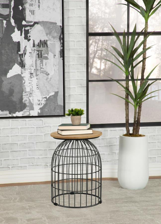 Bring a touch of whimsical charm to your space with this unique accent table, featuring a birdcage-inspired metal base and a natural beige marble top. The open wireframe design creates an airy, industrial feel, while the smooth round marble surface provid