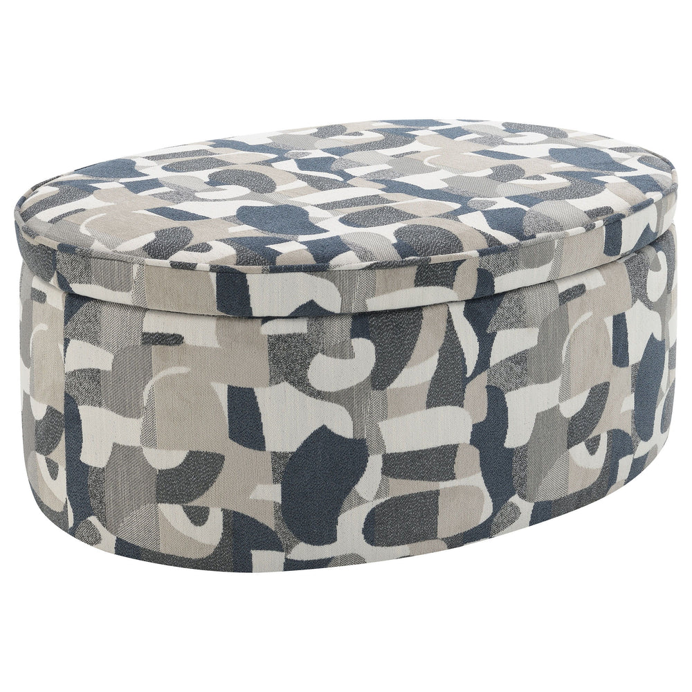 Instill a little texture and pattern at the center of your seating group with a modern storage ottoman. The top lifts to reveal a roomy interior, perfect for stashing blankets, pillows and other essentials in your living room. The padded top is perfect fo