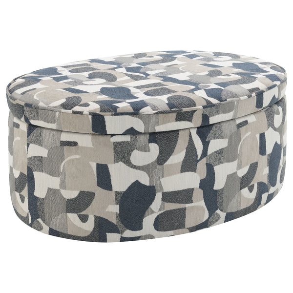 Instill a little texture and pattern at the center of your seating group with a modern storage ottoman. The top lifts to reveal a roomy interior, perfect for stashing blankets, pillows and other essentials in your living room. The padded top is perfect fo