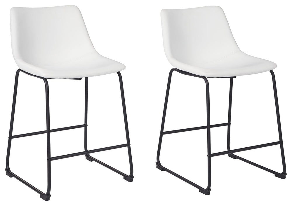 With its distinctive contoured bucket seat and tubular metal base, this bar stool serves up a fresh twist on mid-century inspired style. Contrasting white faux leather upholstery adds to the aesthetic. What a timeless look for eat-in kitchens and casually