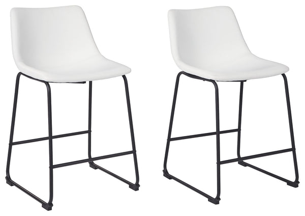 With its distinctive contoured bucket seat and tubular metal base, this bar stool serves up a fresh twist on mid-century inspired style. Contrasting white faux leather upholstery adds to the aesthetic. What a timeless look for eat-in kitchens and casually