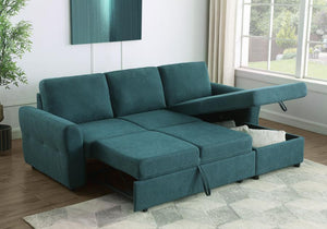 Samantha - Upholstered Storage Sleeper Sectional Sofa - Teal