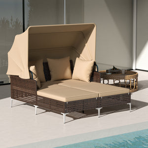 Provide a light  airy look and feel with open-weave PE rattan<br>The premium rattan also ensures fade-resistant and sun-protective durability<br>Open the canopy for shaded comfort with a premium gas strut<br>Close the canopy for sunbathing<br>Canopy secur