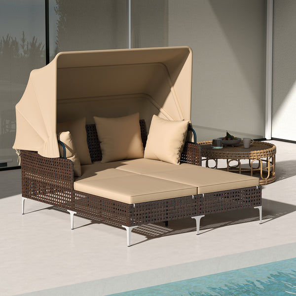Provide a light  airy look and feel with open-weave PE rattan<br>The premium rattan also ensures fade-resistant and sun-protective durability<br>Open the canopy for shaded comfort with a premium gas strut<br>Close the canopy for sunbathing<br>Canopy secur