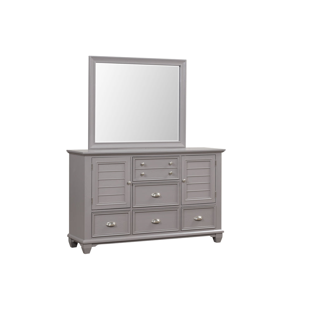 The Jamestown 2-Piece Dresser and Mirror Set in Gray combines timeless design with practical functionality, making it a sophisticated addition to any bedroom. This set includes a dresser and a mirror, both expertly crafted from solid Acacia, premium manuf