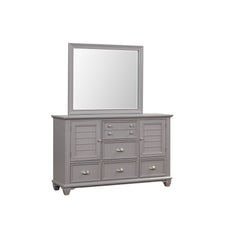 The Jamestown 2-Piece Dresser and Mirror Set in Gray combines timeless design with practical functionality, making it a sophisticated addition to any bedroom. This set includes a dresser and a mirror, both expertly crafted from solid Acacia, premium manuf