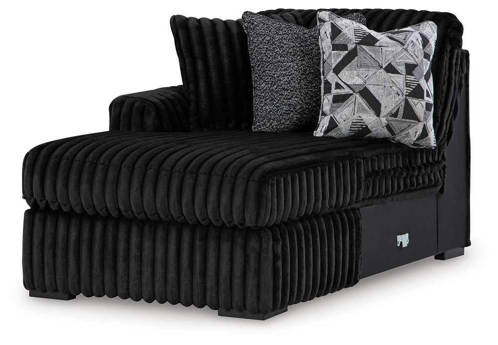 This left-arm facing corner chaise is made with polyester upholstery. Pairs with other items in the series to make a sectional.<br><br><b>Additional Dimensions</b><br><ul><li>Arm height: 27-"</li><li>Seat depth: 50-"</li><li>Seat height: 22-"</li><li>Top 