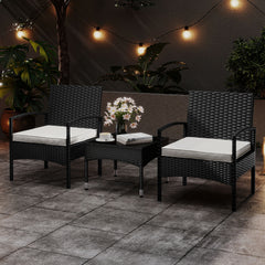 Premium hand-woven PE rattan for lasting outdoor charm<br>Soft seat cushions provide a cozy seating experience<br>Curved backrest and armrests for ergonomic support<br>Removable zippered covers for easy cleaning and maintenance<br>Stylish coffee table kee
