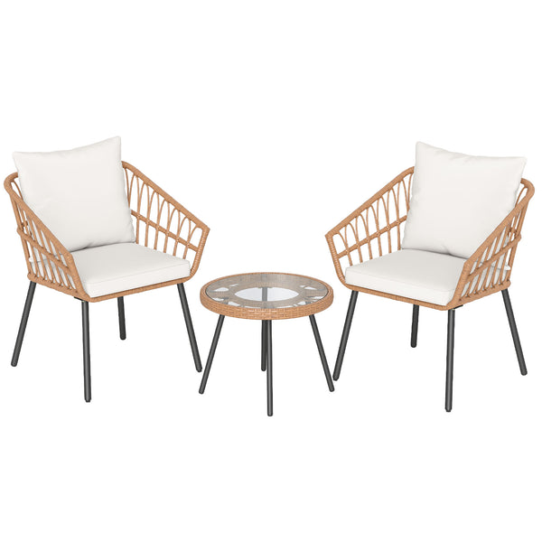 Hand-woven PE rattan combines durability with elegance<br>Soft cushions filled with high-elasticity sponge for added comfort<br>Easy-to-use zippers make it easy to detach and wash cushion covers<br>Thick metal tubes and triangular connectors for excellent