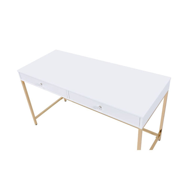 Ottey - Desk - White High Gloss & Gold