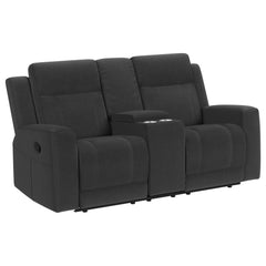 Revamp your living room or den with the inviting comfort of a modern reclining loveseat. Complete with a center console that adds storage and a pair of cupholders, this loveseat is sure to become your favorite on movie nights and game days. It features sl
