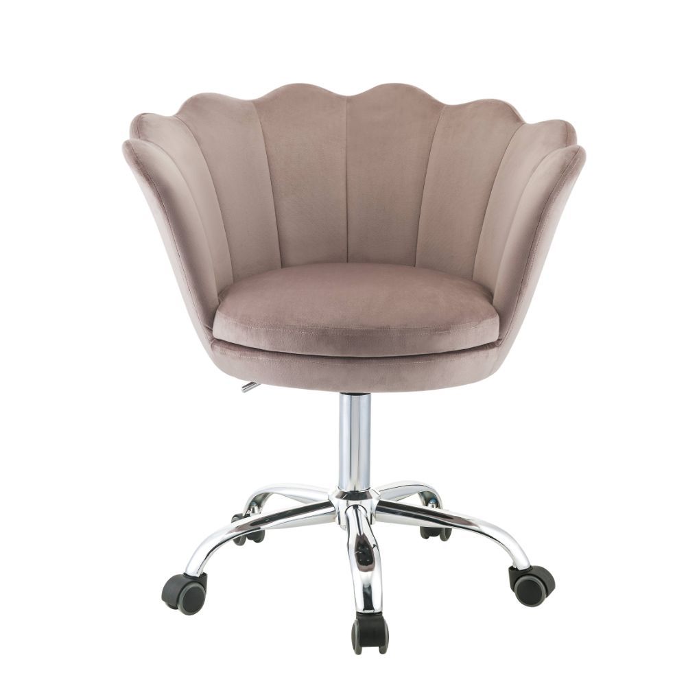 KD, Armless Office Chair w/Swivel (360 Degrees) â€¢ Adjustable Height () â€¢ Padded SEAT & BACK: Velvet () â€¢ â€¢ Bucket Backrest (Inside Channeled Tufted) â€¢ Armless â€¢ Inner Frame: Wood, Foam â€¢ Metal 5-Star Base w/Casters: Chrome Finish<br/><br/><b