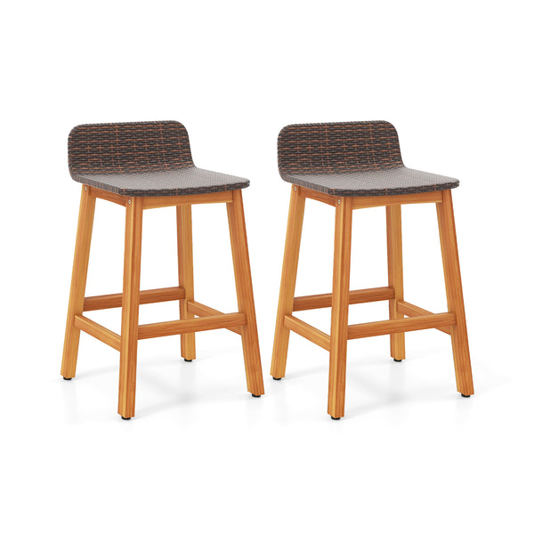 High-quality acacia wood construction for durability<br>Splinter-free surfaces for a smooth and safe touch<br>Ergonomic design with a supportive backrest and curved armrests<br>PE rattan seat is fade-resident for long-time use<br>Added footrests for a coz