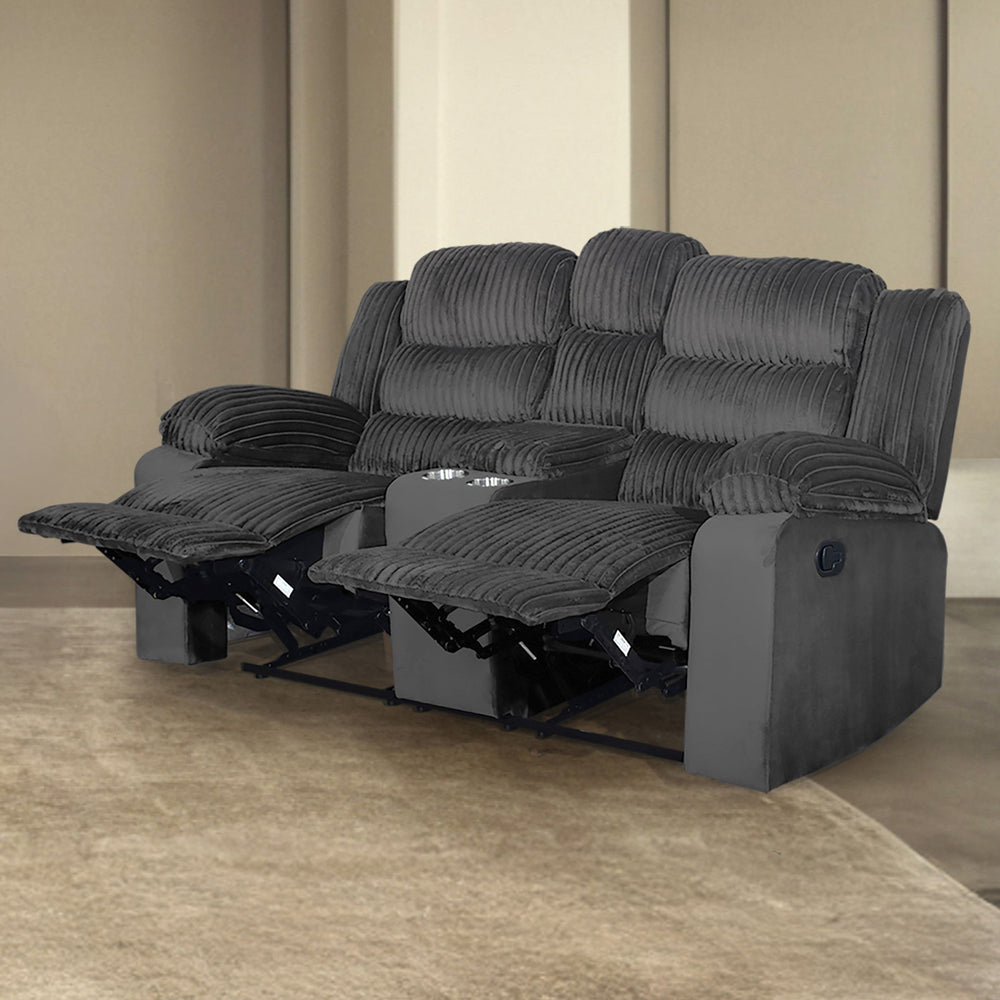 The Willow Console Loveseat blends quality construction and modern comfort to enhance your living room. Built with hardwood and plywood frames and sturdy motion mechanisms for lasting durability. Ultra-soft gray 100% polyester fabric offers a blankety-sof