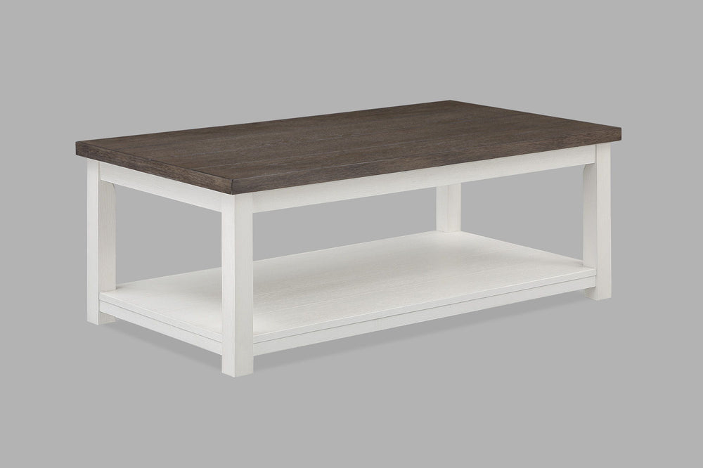 Experience the perfect blend of rustic charm and modern elegance with our two-toned cocktail table collection. This ensemble effortlessly marries the rich, warm textures of a dark wood tabletop with the crisp freshness of a white base, creating a harmonio