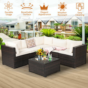 Weather-resistant PE rattan wicker for long outdoor use <br>Sturdy steel frame with excellent stability and sturdiness <br>L-shaped footpads protect the floor and enhance stability <br>Thick and soft cushions for extra comfort <br>Detachable covers of cus